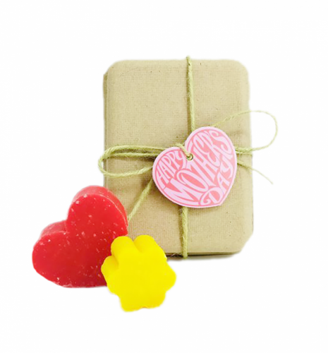 Mother's Day package with heart and flower soaps